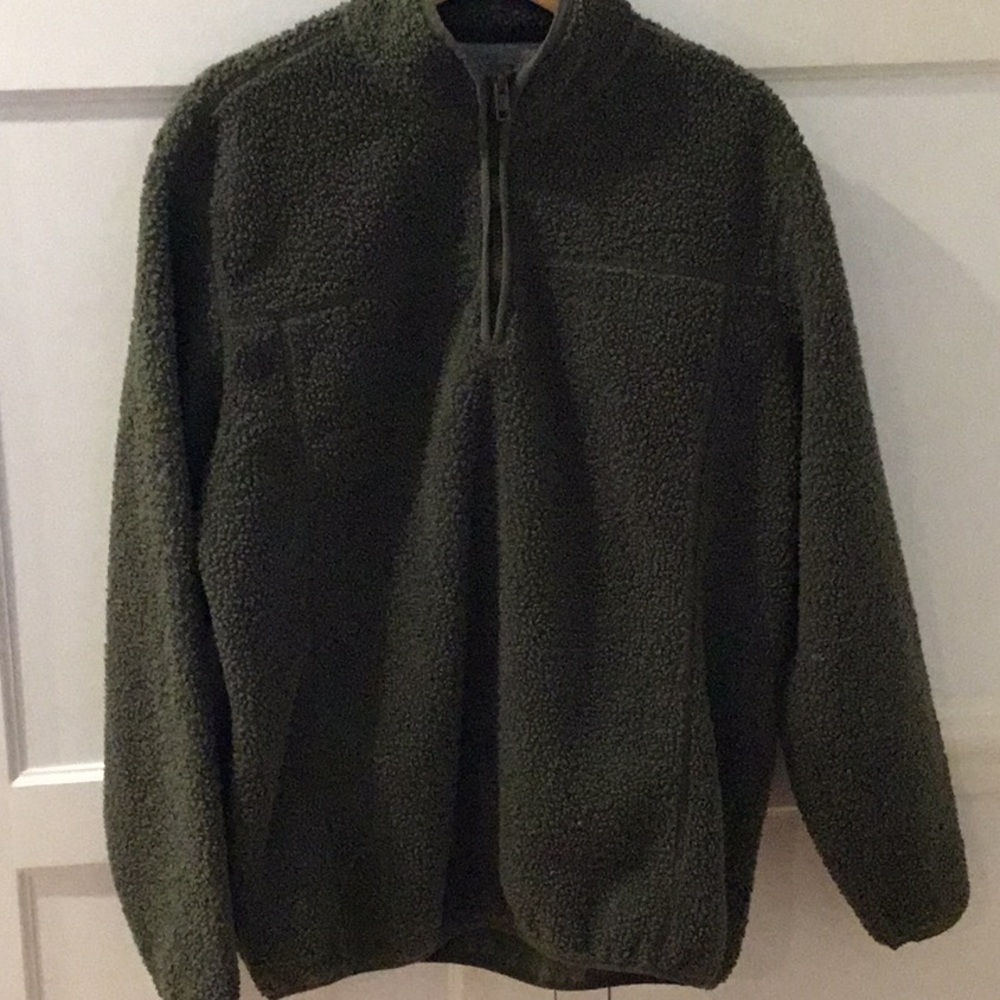 Olive Green Sherpa Quarter-Zip Sweater